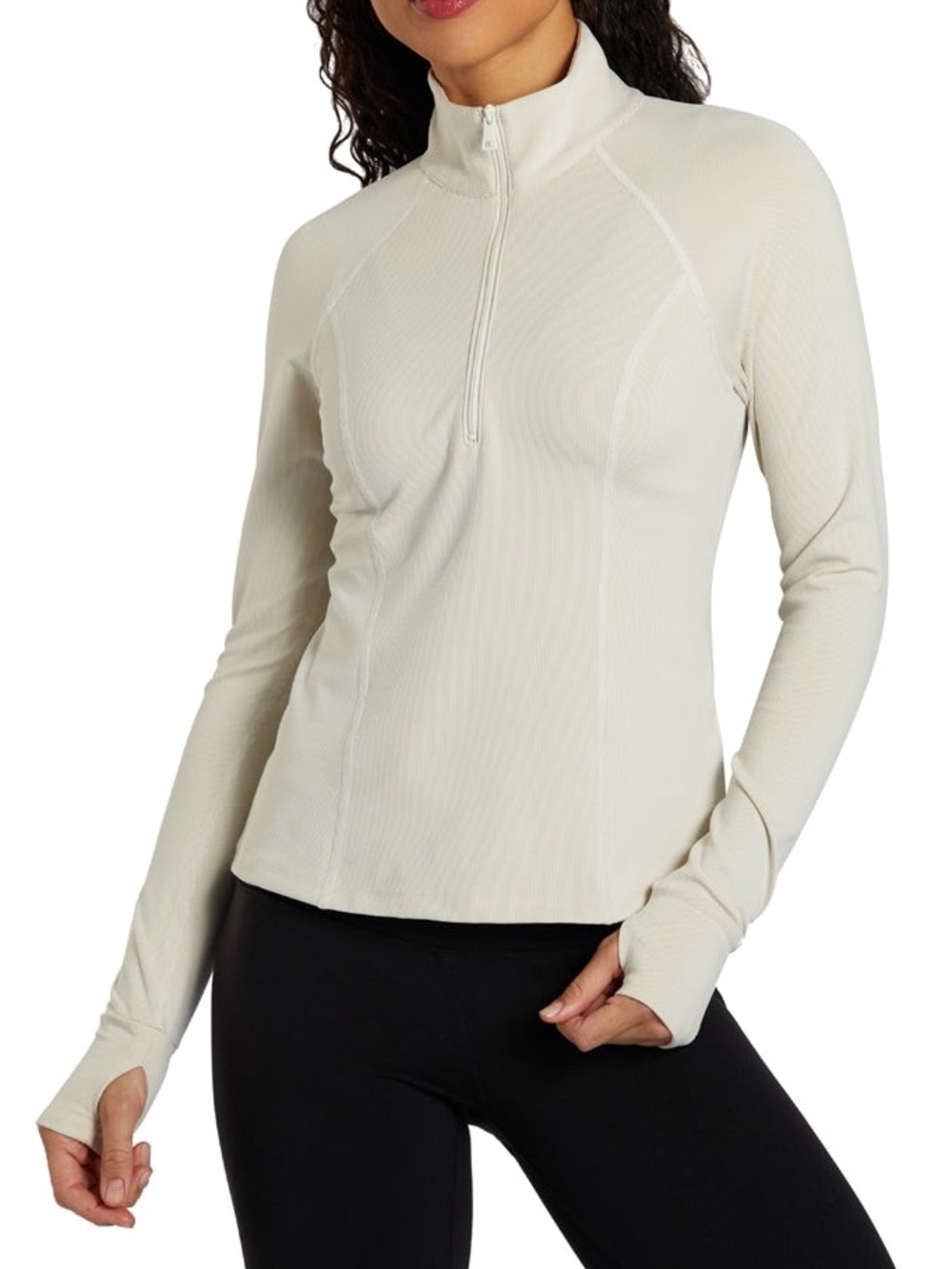 Beyond Yoga Take a Hike Cream Heather quarter thumbhole zip pullover size XS
